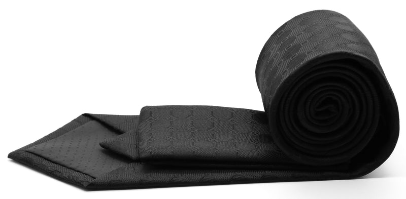 Mens Dads Classic Black Geometric Pattern Business Casual Necktie & Hanky Set W-8 - FHYINC best men's suits, tuxedos, formal men's wear wholesale
