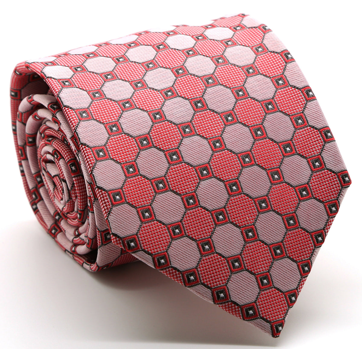 Mens Dads Classic Red Geometric Pattern Business Casual Necktie & Hanky Set W-9 - FHYINC best men's suits, tuxedos, formal men's wear wholesale