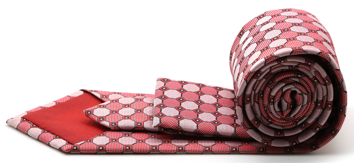 Mens Dads Classic Red Geometric Pattern Business Casual Necktie & Hanky Set W-9 - FHYINC best men's suits, tuxedos, formal men's wear wholesale