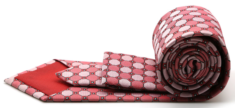 Mens Dads Classic Red Geometric Pattern Business Casual Necktie & Hanky Set W-9 - FHYINC best men's suits, tuxedos, formal men's wear wholesale