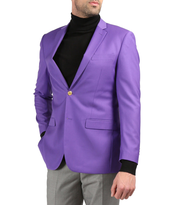 Men's Warwick Gold Button Slim Fit Purple Blazer - FHYINC best men's suits, tuxedos, formal men's wear wholesale