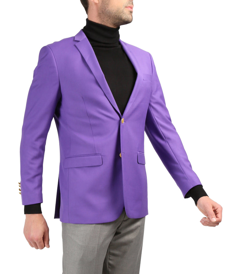 Men's Warwick Gold Button Slim Fit Purple Blazer - FHYINC best men's suits, tuxedos, formal men's wear wholesale