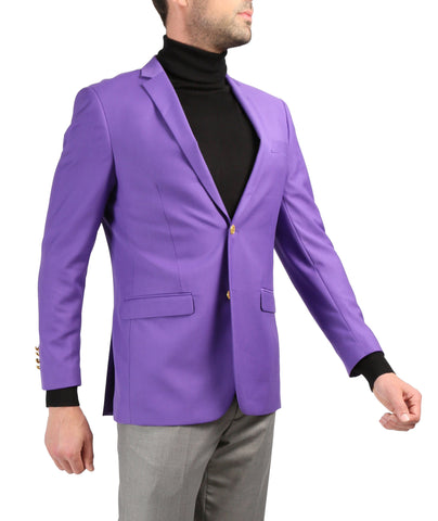 Men's Warwick Gold Button Slim Fit Purple Blazer