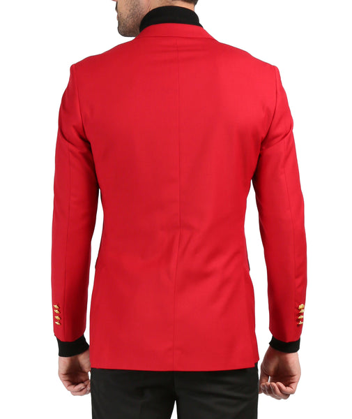 Men's Warwick Gold Button Slim Fit Red Blazer - FHYINC best men's suits, tuxedos, formal men's wear wholesale