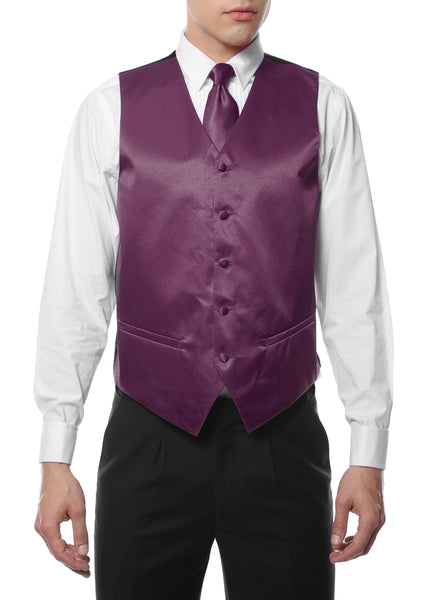 Ferrecci Mens Wine Satin 4pc Vest Set - FHYINC best men's suits, tuxedos, formal men's wear wholesale
