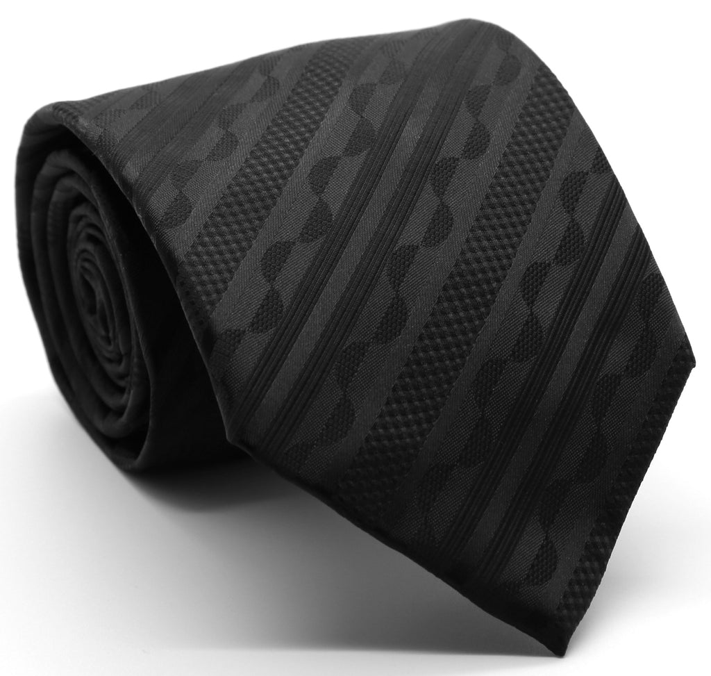Mens Dads Classic Black Striped Pattern Business Casual Necktie & Hanky Set X-3 - FHYINC best men