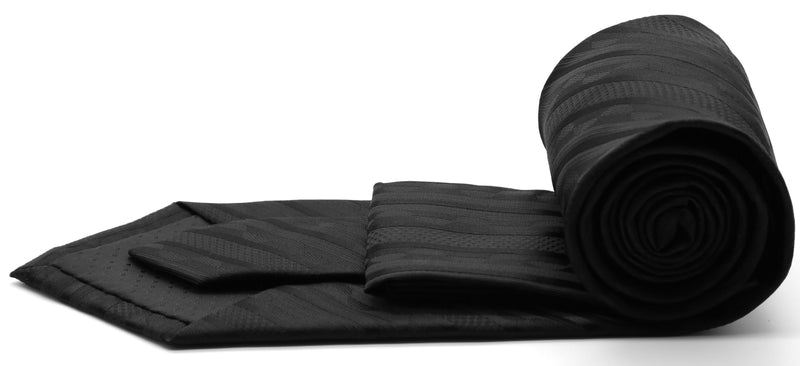 Mens Dads Classic Black Striped Pattern Business Casual Necktie & Hanky Set X-3 - FHYINC best men's suits, tuxedos, formal men's wear wholesale