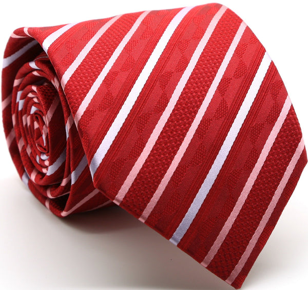 Mens Dads Classic Red Striped Pattern Business Casual Necktie & Hanky Set X-7 - FHYINC best men's suits, tuxedos, formal men's wear wholesale