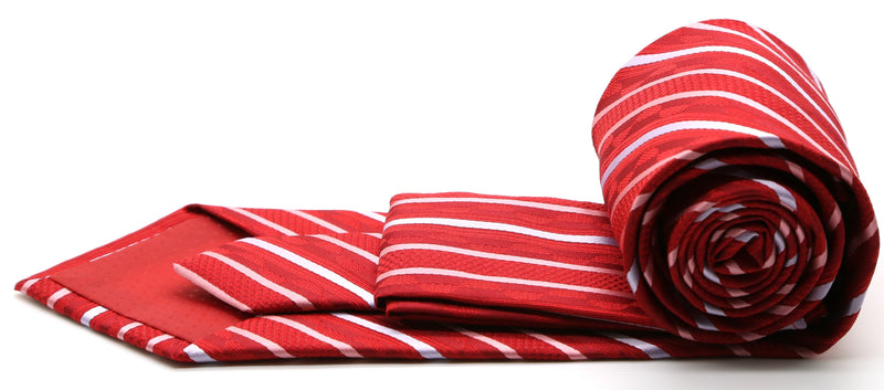 Mens Dads Classic Red Striped Pattern Business Casual Necktie & Hanky Set X-7 - FHYINC best men's suits, tuxedos, formal men's wear wholesale