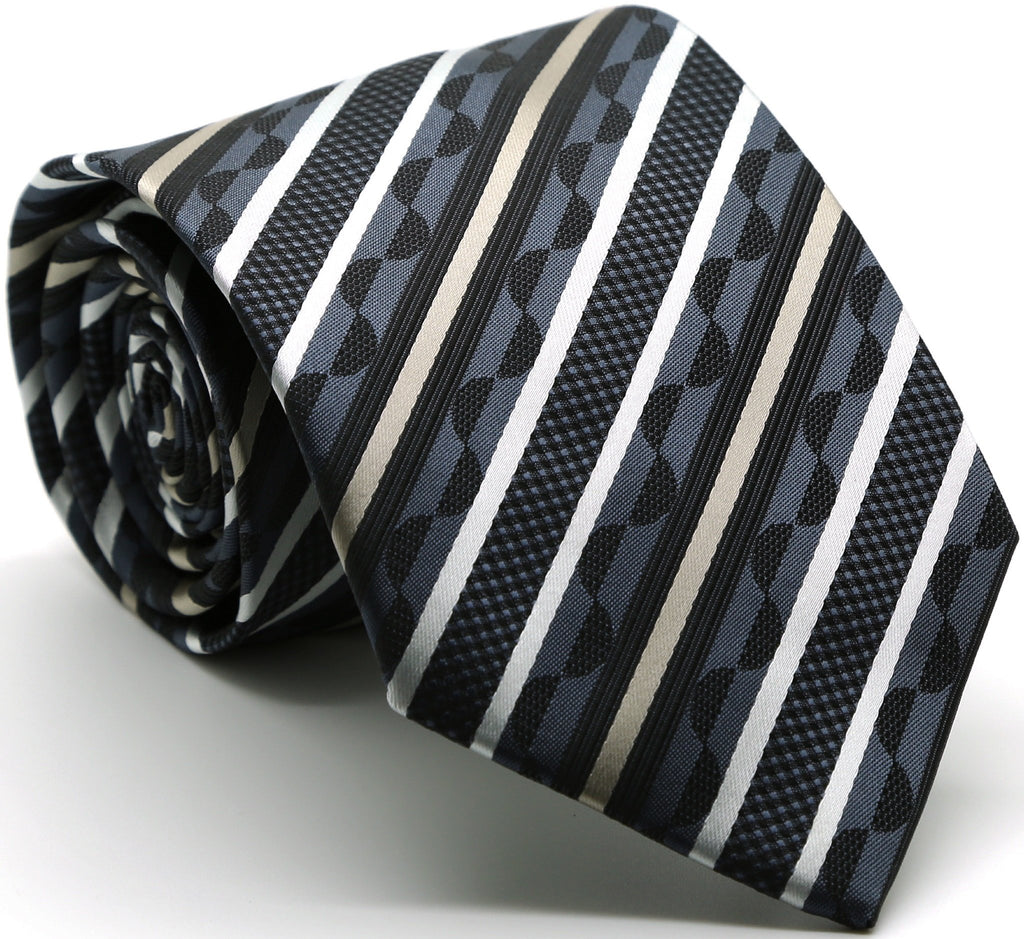 Mens Dads Classic Grey Striped Pattern Business Casual Necktie & Hanky Set X-8 - FHYINC best men