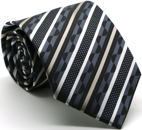 Mens Dads Classic Grey Striped Pattern Business Casual Necktie & Hanky Set X-8