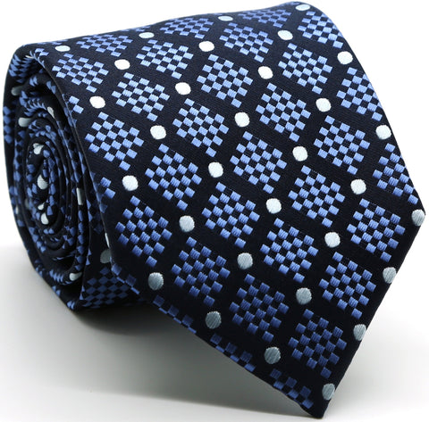 Mens Dads Classic Navy Circle Pattern Business Casual Necktie & Hanky Set XO-3