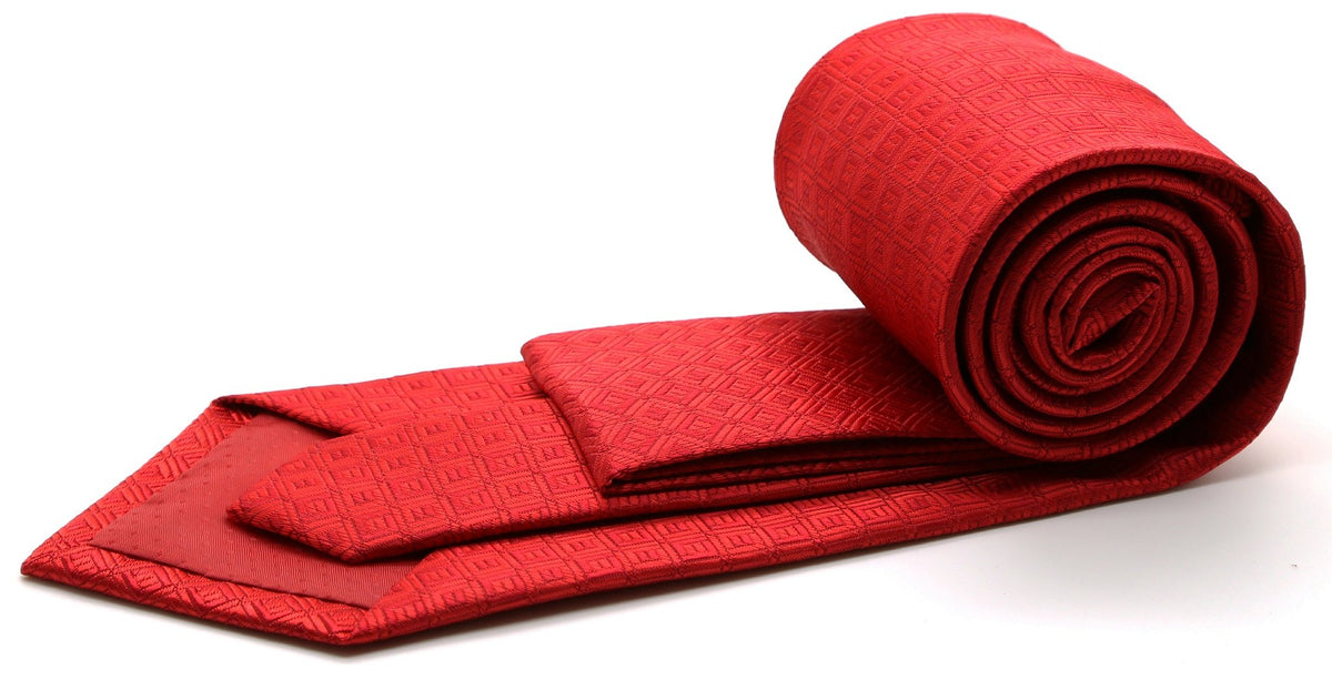 Mens Dads Classic Red Geometric Pattern Business Casual Necktie & Hanky Set Y-11 - FHYINC best men's suits, tuxedos, formal men's wear wholesale