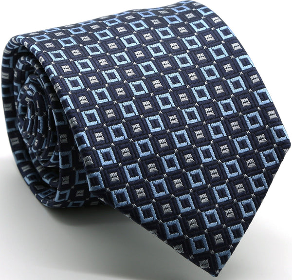 Mens Dads Classic Navy Geometric Pattern Business Casual Necktie & Hanky Set Y-12 - FHYINC best men's suits, tuxedos, formal men's wear wholesale