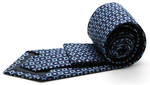 Mens Dads Classic Navy Geometric Pattern Business Casual Necktie & Hanky Set Y-12