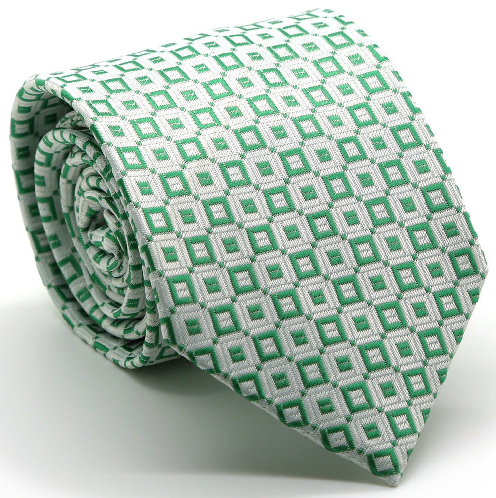 Mens Dads Classic Green Geometric Pattern Business Casual Necktie & Hanky Set Y-6 - FHYINC best men