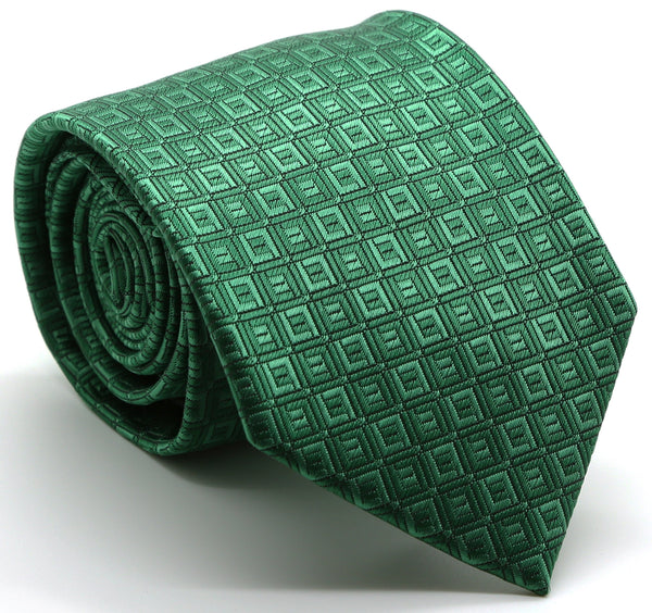 Mens Dads Classic Green Geometric Pattern Business Casual Necktie & Hanky Set Y-9 - FHYINC best men's suits, tuxedos, formal men's wear wholesale