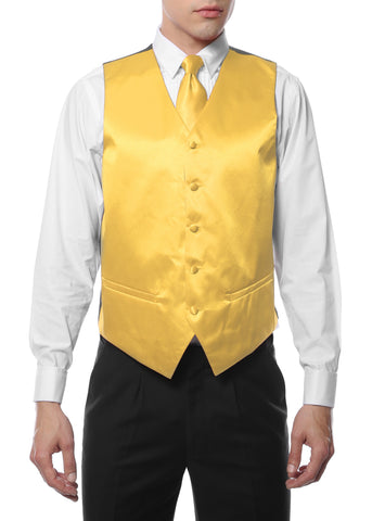 Ferrecci Mens Yellow Satin 4pc Vest Set
