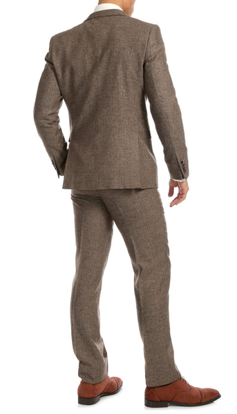 York Brown Slim Fit 3pc Herringbone Suit - FHYINC best men's suits, tuxedos, formal men's wear wholesale