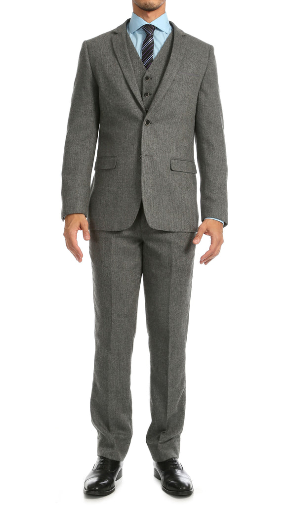 York Grey Slim Fit 3pc Herringbone Suit - FHYINC best men
