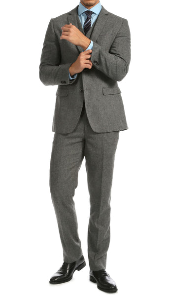 York Grey Slim Fit 3pc Herringbone Suit - FHYINC best men's suits, tuxedos, formal men's wear wholesale