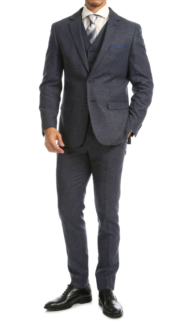 York Navy Slim Fit 3pc Herringbone Suit - FHYINC best men
