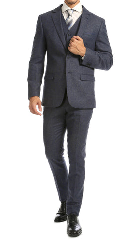 York Navy Slim Fit 3pc Herringbone Suit