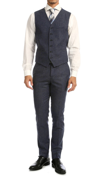 York Navy Slim Fit 3pc Herringbone Suit - FHYINC best men's suits, tuxedos, formal men's wear wholesale