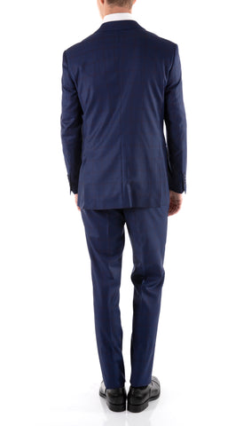 Yves Blue Plaid Check Men's Premium 2pc Premium Wool Slim Fit Suit