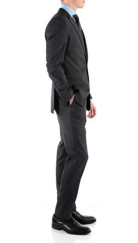 Yves Grey Plaid Check Men's Premium 2pc Premium Wool Slim Fit Suit