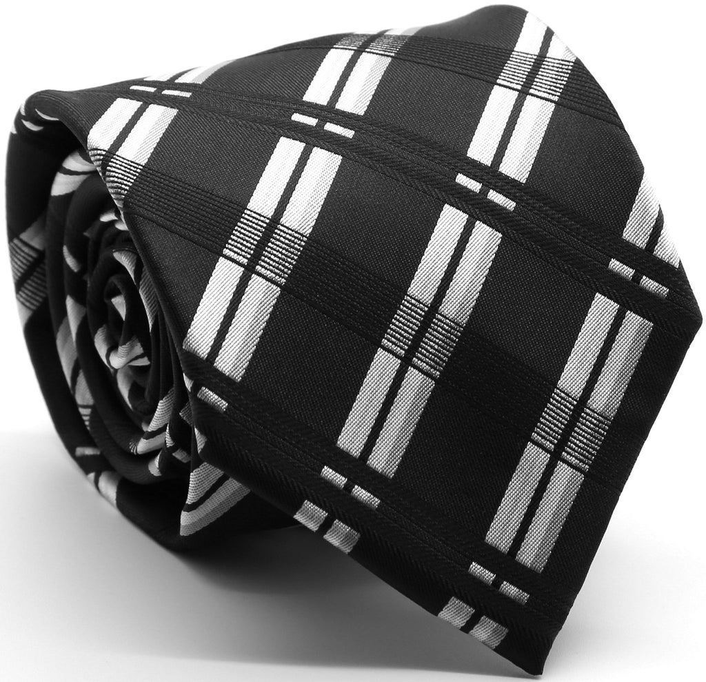 Mens Dads Classic Black Stripe Pattern Business Casual Necktie & Hanky Set Z-1 - FHYINC best men