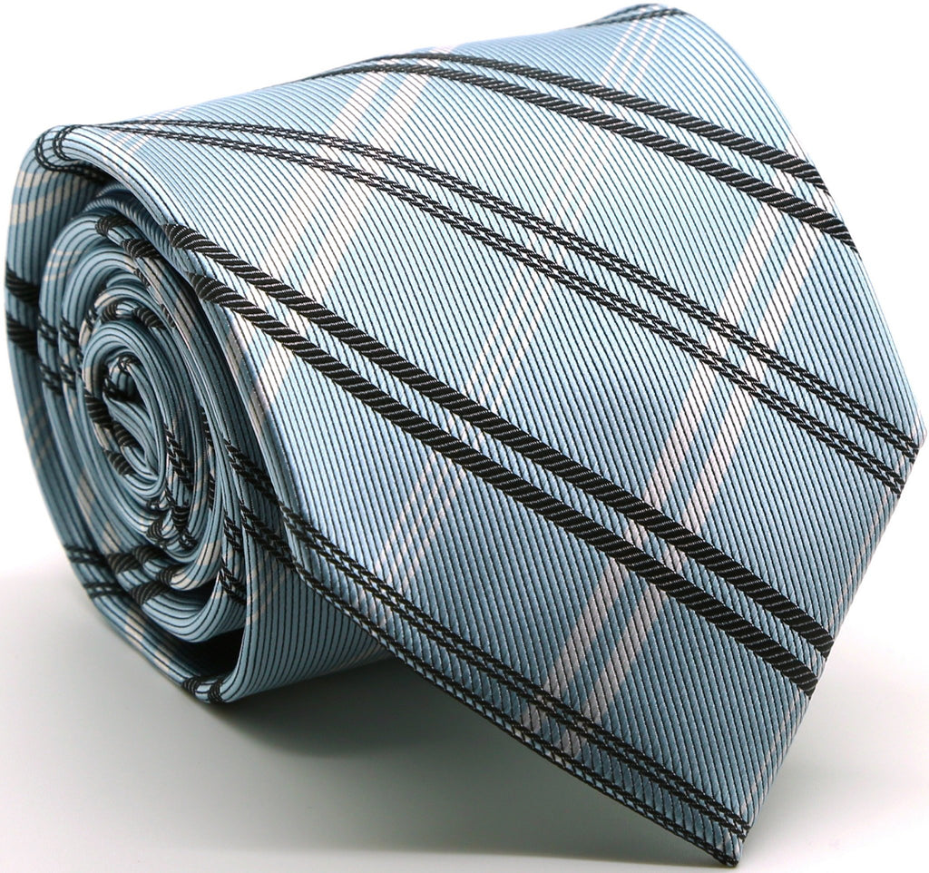 Mens Dads Classic Blue Stripe Pattern Business Casual Necktie & Hanky Set Z-4 - FHYINC best men