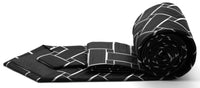 Mens Dads Classic Black Geometric Pattern Business Casual Necktie & Hanky Set Z-9 - FHYINC best men's suits, tuxedos, formal men's wear wholesale