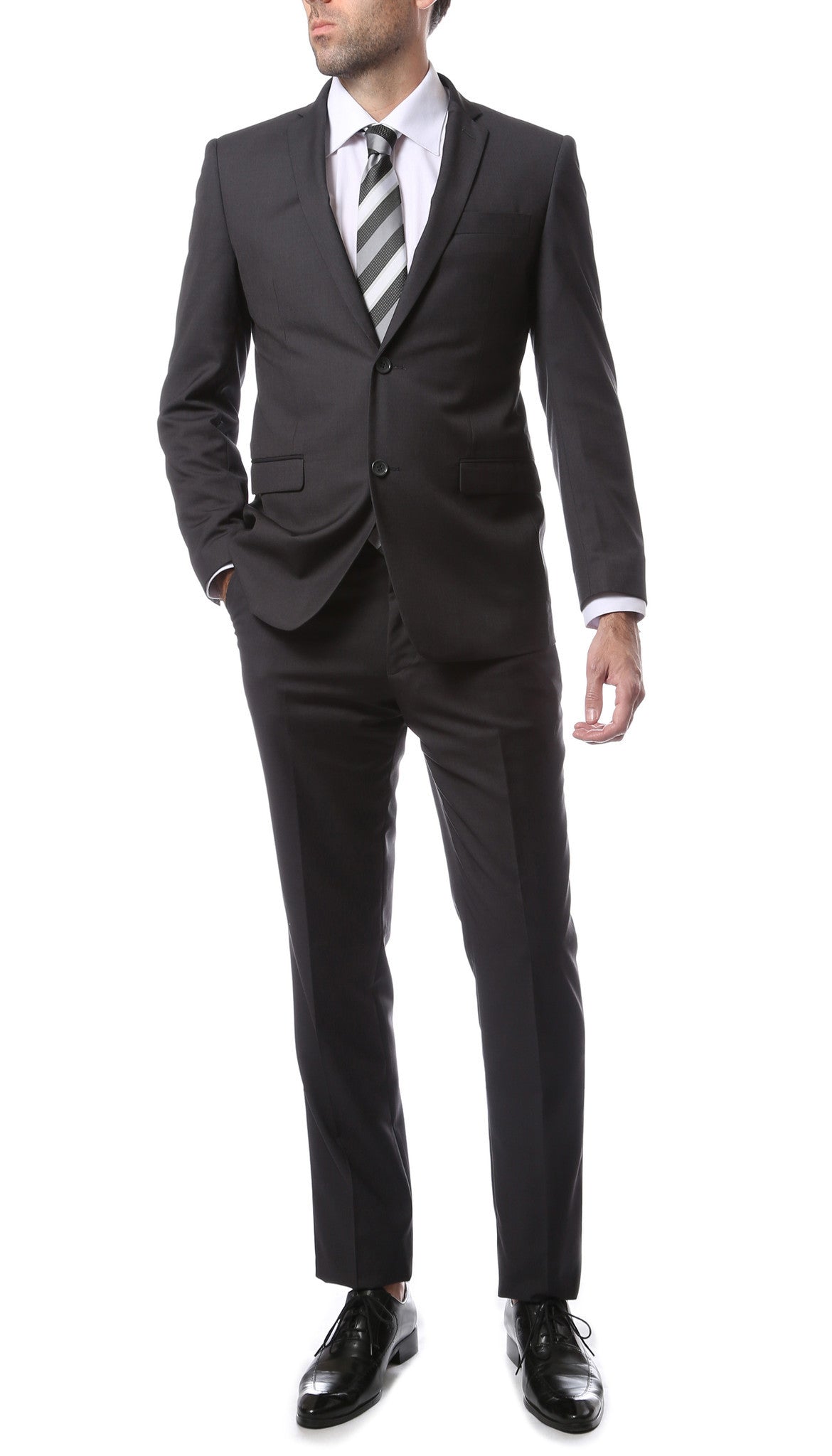 Mens ZNL22S 2pc 2 Button Slim Fit Heather Grey Zonettie Suit - FHYINC best men's suits, tuxedos, formal men's wear wholesale