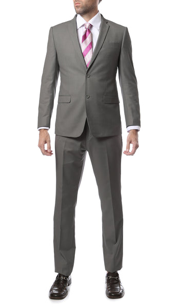 Mens ZNL22S 2pc 2 Button Slim Fit Grey Zonettie Suit - FHYINC best men's suits, tuxedos, formal men's wear wholesale