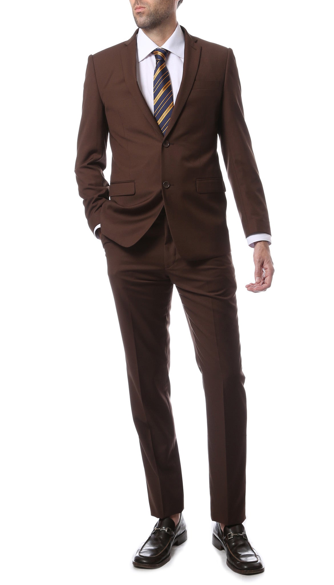 Mens ZNL22S 2pc 2 Button Slim Fit Brown Zonettie Suit - FHYINC best men's suits, tuxedos, formal men's wear wholesale