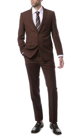 Mens ZNL22S 2pc 2 Button Slim Fit Brown Zonettie Suit