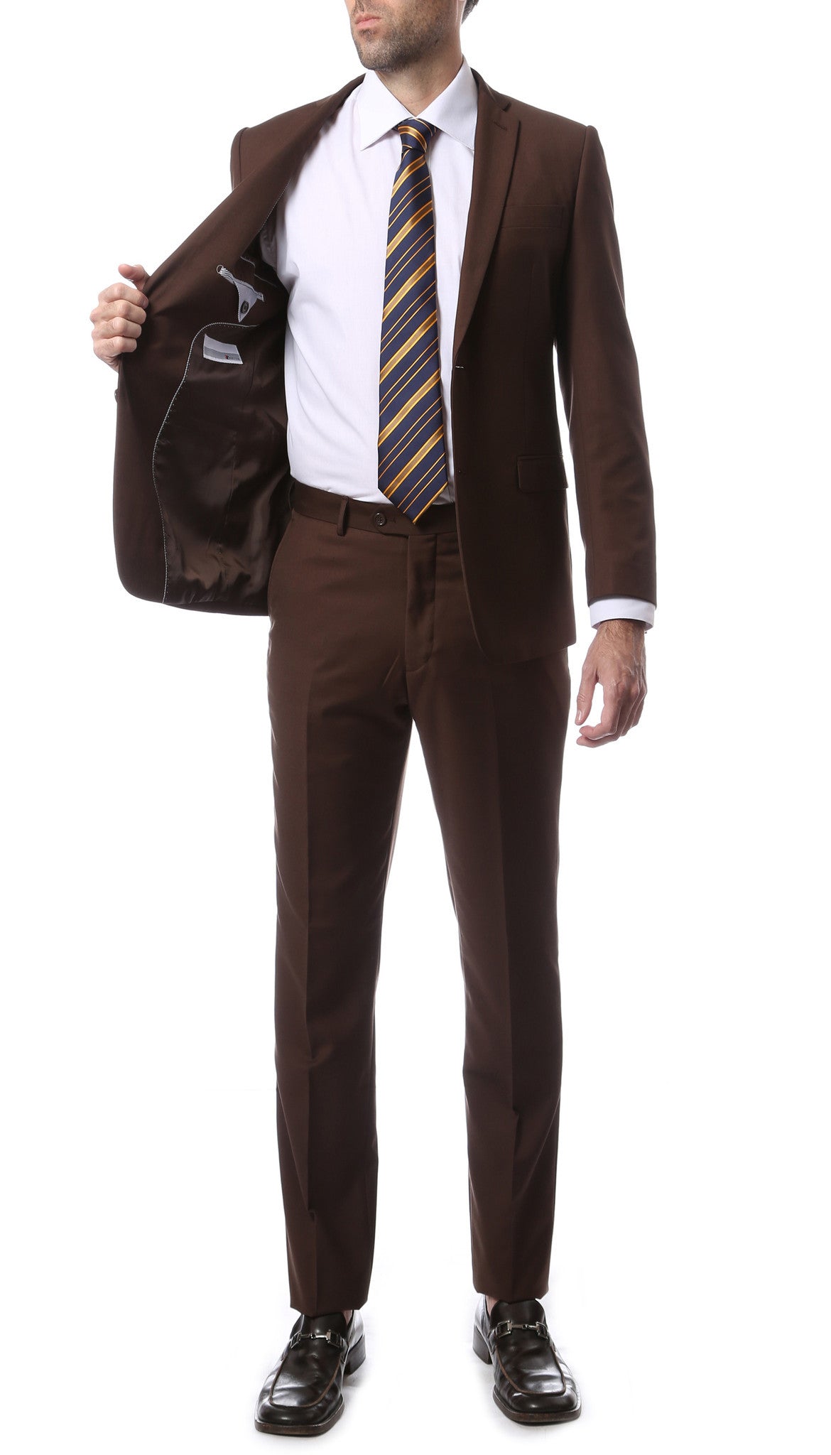 Mens ZNL22S 2pc 2 Button Slim Fit Brown Zonettie Suit - FHYINC best men's suits, tuxedos, formal men's wear wholesale