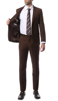Mens ZNL22S 2pc 2 Button Slim Fit Brown Zonettie Suit - FHYINC best men's suits, tuxedos, formal men's wear wholesale