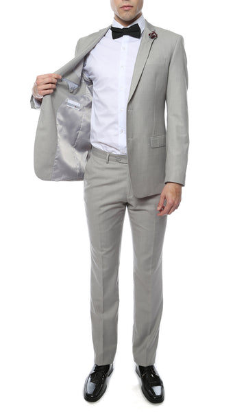 Mens ZNL22S 2pc 2 Button Slim Fit LT Grey Zonettie Suit - FHYINC best men's suits, tuxedos, formal men's wear wholesale