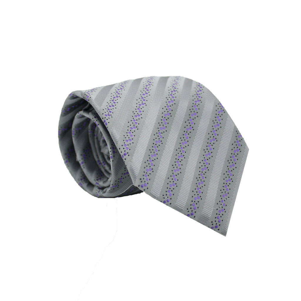 Mens Dads Classic Grey Striped Pattern Business Casual Necktie & Hanky Set ZO-12 - FHYINC best men