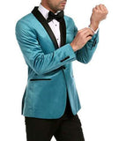 Enzo Turquoises Velvet Slim Fit Shawl Lapel Tuxedo Men's Blazer - FHYINC best men's suits, tuxedos, formal men's wear wholesale
