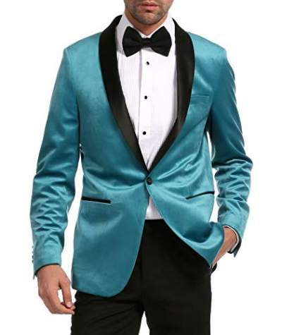 Enzo Turquoises Velvet Slim Fit Shawl Lapel Tuxedo Men's Blazer - FHYINC best men's suits, tuxedos, formal men's wear wholesale