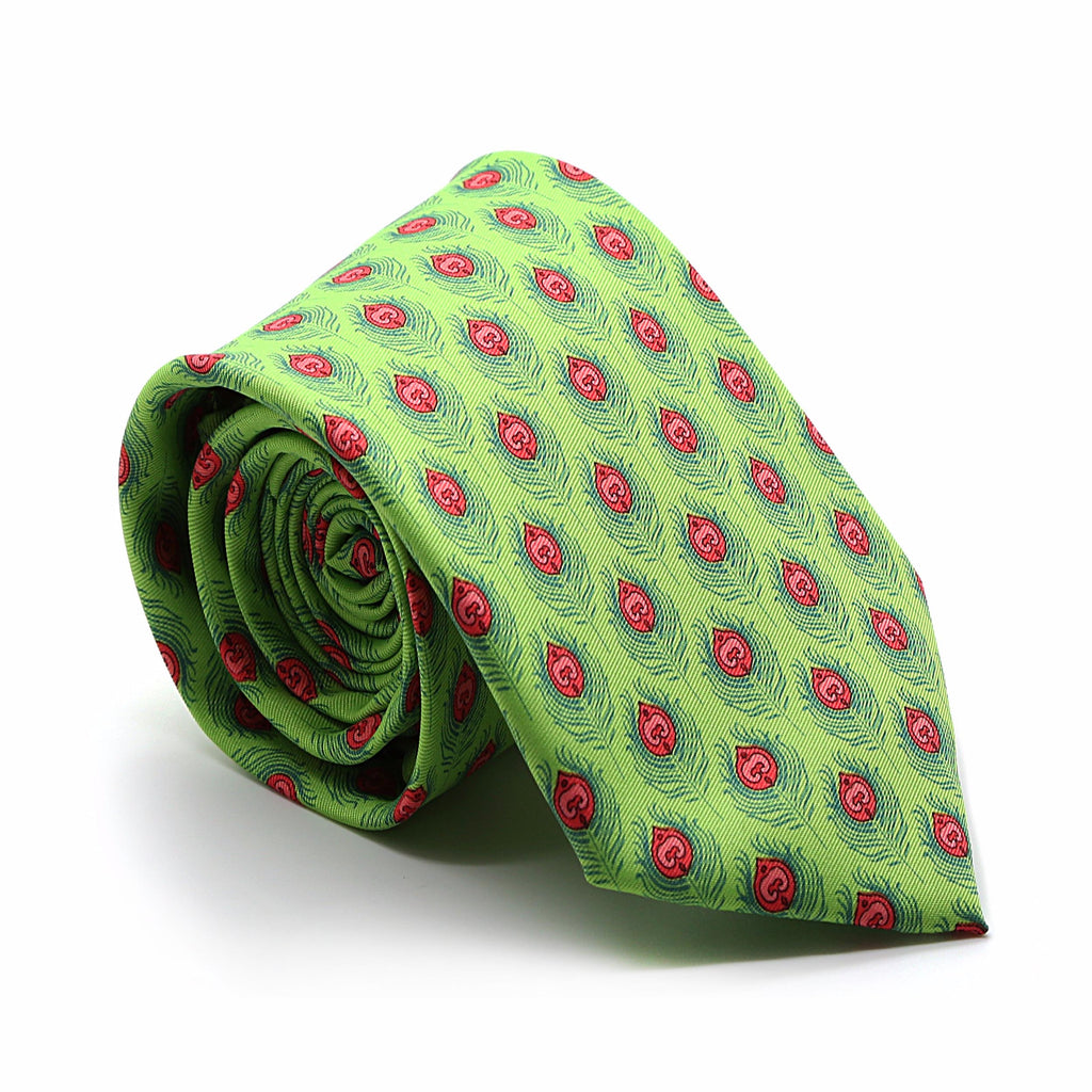 Feather Green Necktie with Handkerchief Set - FHYINC best men