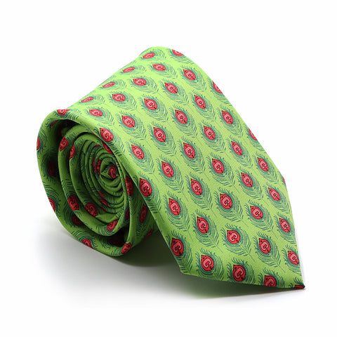 Feather Green Necktie with Handkerchief Set