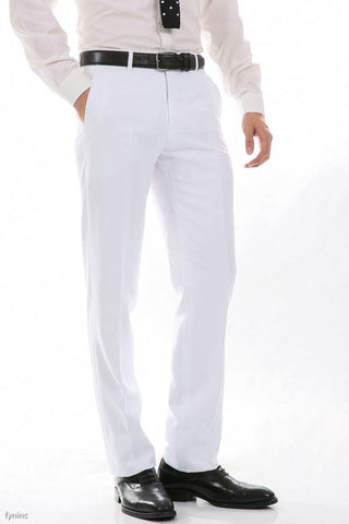 Ferrecci Men's Halo White Slim Fit Flat-Front Dress Pants