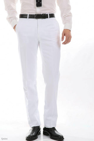 Ferrecci Men's Halo White Slim Fit Flat-Front Dress Pants