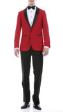 Ferrecci Men's Reno Red/Black Slim Fit Shawl Lapel 2 Piece Tuxedo Suit Set - Ferrecci USA 