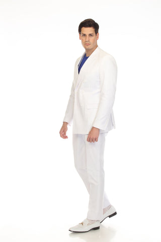 Men's White Double Breasted Slim Fit Seersucker Men's Suit