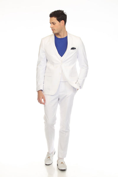 Men's Slim Fit Two Button White Seersucker Suit